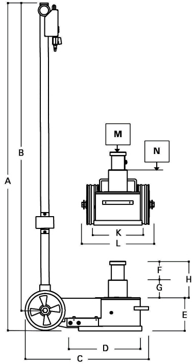 SChema tecnico sollevatore oleopneumatico Beta 3065/40-20T