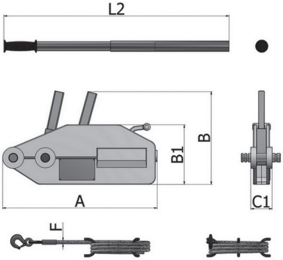 Schema tecnico argano manuale a fune passante Beta 8148