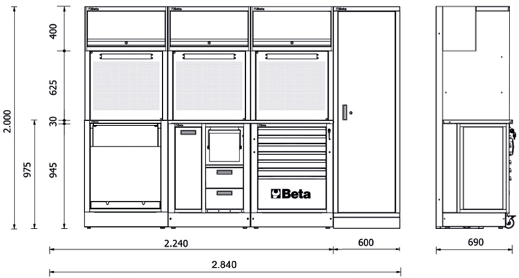 Schema tecnico arredamento officina Beta RSC55 F