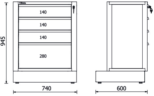Misure modulo cassettiera Beta RSC50 M4 a 4 cassetti