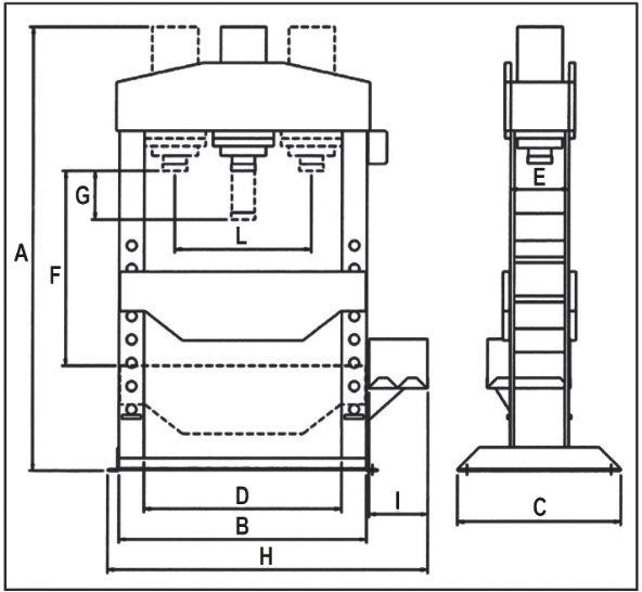 dimensioni pressa idraulica 3027/100 Beta