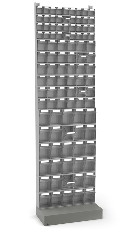 Dotazione scaffale porta minuteria Visual Box con base e 102 cassetti Fami