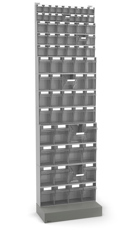 Dotazione scaffale porta minuteria Visual Box con base e 72 cassetti Fami