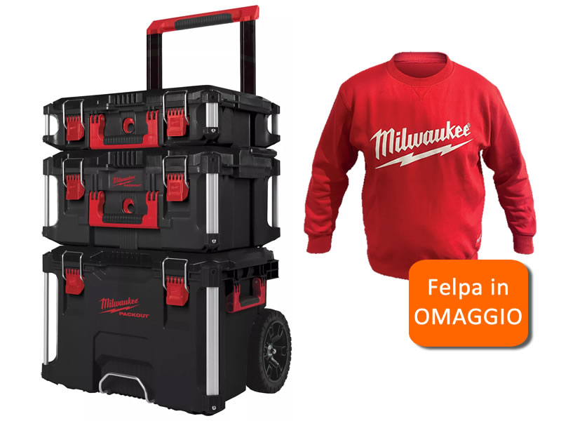 Set Milwaukee PACKOUT con trolley e 2 valigette porta utensili + Felpa IN OMAGGIO