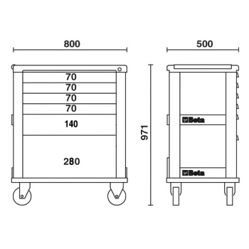 Misure carrelli portautensili Beta C24S/6 con 6 cassetti