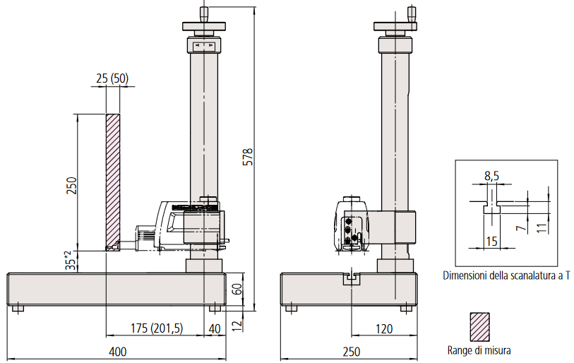 Schema tecnico supporto in granito per rugosimetri SJ-410 Mitutoyo