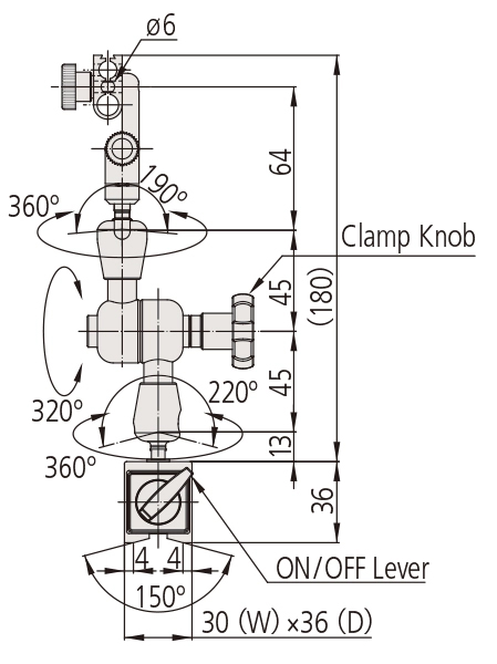 Schema tecnico base magnetica comparatori Uni Joint Serie 7 Mitutoyo