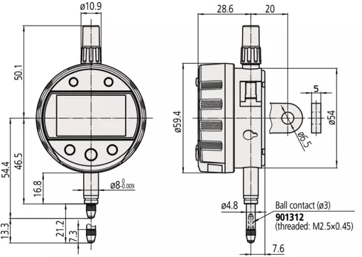 Schema tecnico comparatore Digimatic ID-C blocco Mitutoyo