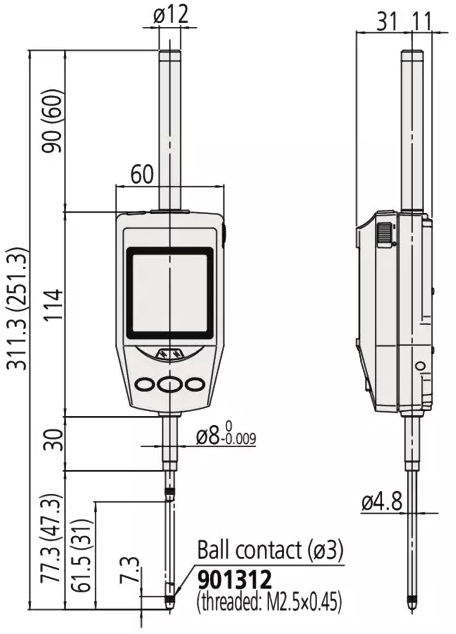 Schema tecnico comparatore Digimatic ID-H 60,9mm Mitutoyo