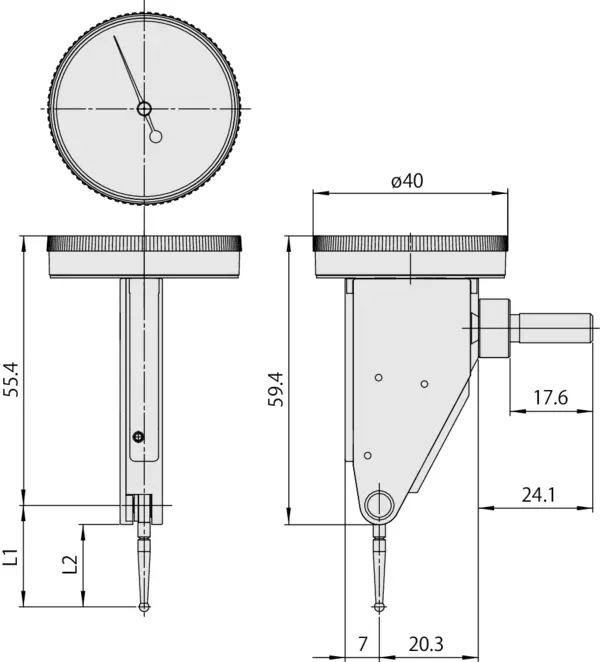 Schema tecnico comparatore a leva verticale Serie 513 Mitutoyo