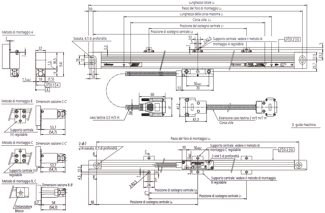 Schema tecnico riga digitale per macchine utensili manuali AT715 Mitutoyo