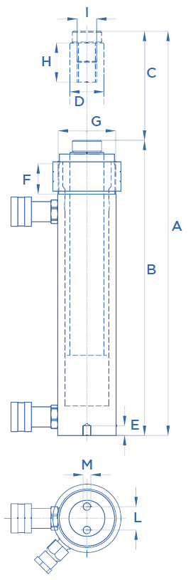 Schema tecnico cilindro idraulico doppio effetto OMCN 369
