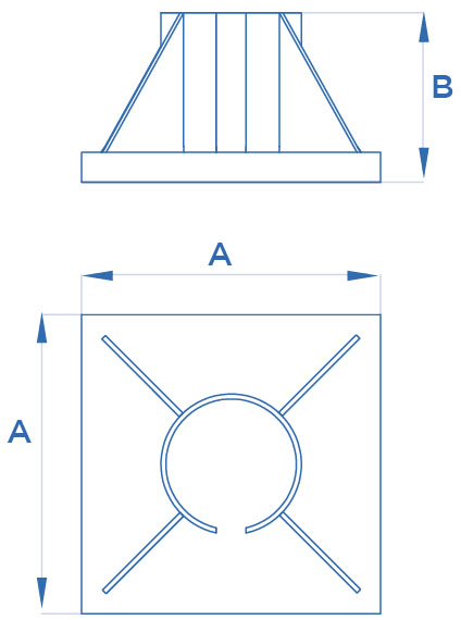 Schema tecnico piastra base per cilindri idraulici OMCN BA/3