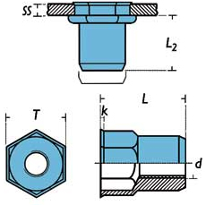 Inserti filettati in acciaio zincato Rivit Jackriv JKF cilindrici aperti  testa tonda, M6 (250pz) [29073ZB]