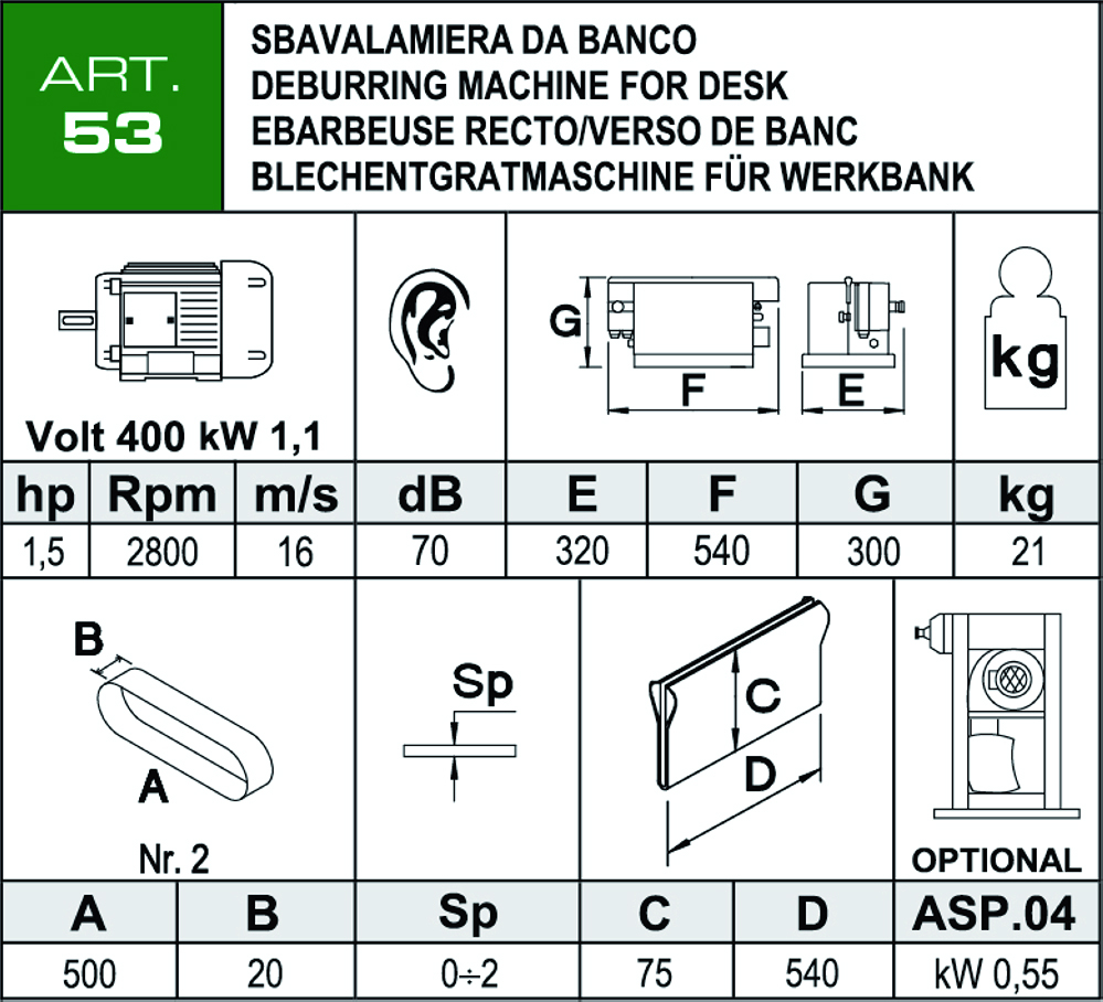 Scheda tecnica levigattrice ART53 Aceti