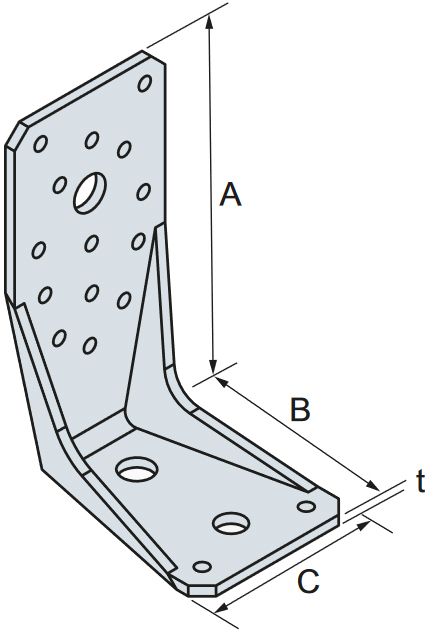 Schema tecnico piastra angolare AKR95X3 Simpson Strong-Tie