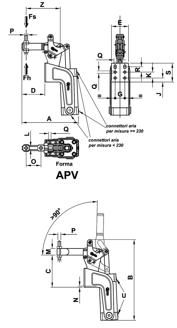 Schema tecnico bloccaggio pneumatico APV