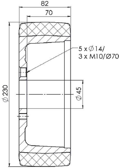 Schema tecnico ruota motrice 230x82mm Tellure Rota