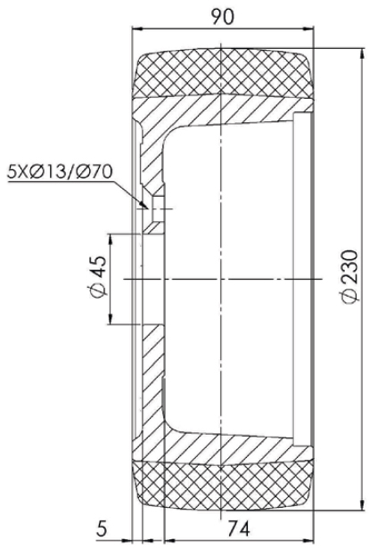 Schema tecnico ruota motrice 230x90mm Tellure Rota