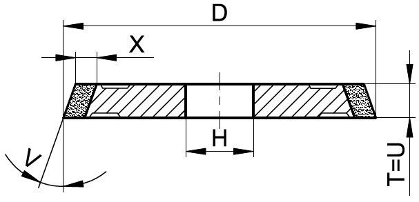 Schema tecnico disco abrasivo per la rettifica Tyrolit Startec XP-P forma 1V1