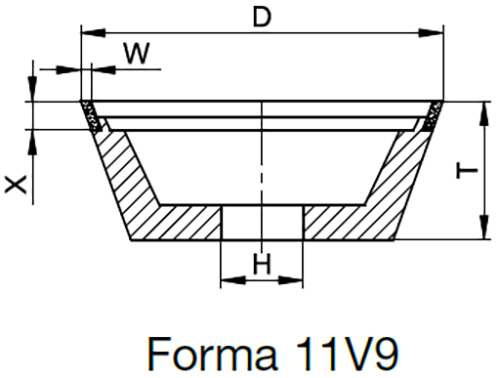 Schema tecnico mola diamantata per rettifica a umido Tyrolit Startec Basic forma 11V9