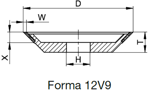 Schema tecnico disco CBN per rettifica a umido Tyrolit Startec Basic forma 12V9