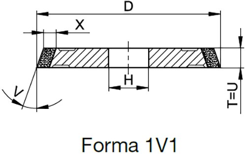 Schema tecnico disco CBN per rettifica a umido Tyrolit Startec Basic forma 1V1