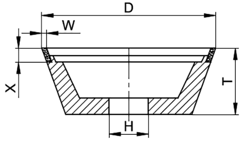 Schema tecnico mola a tazza diamantata per rettifica Tyrolit Startec XP-P forma 11V9