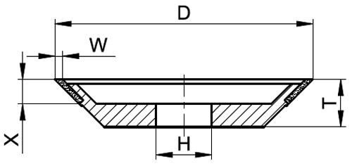 Schema tecnico mola a tazza diamantata per rettifica Tyrolit Startec XP-P forma 12V9